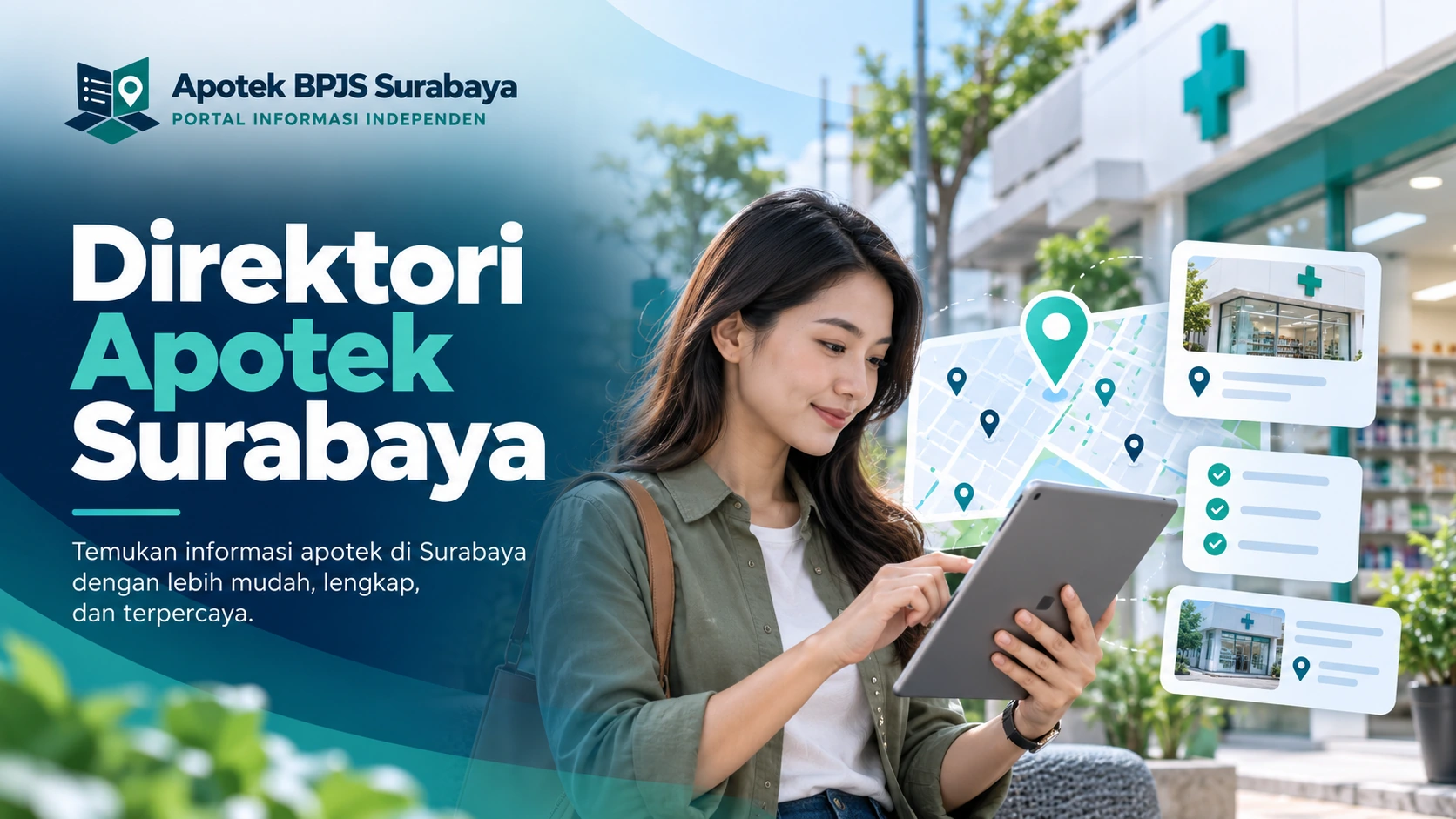 Banner direktori apotek Surabaya dan panduan verifikasi informasi fasilitas