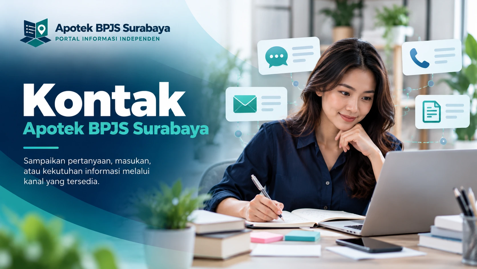 Banner informasi kontak dan arahan komunikasi Apotek BPJS Surabaya
